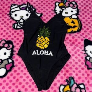 Xhilaration Black Pineapple One Piece Swimsuit